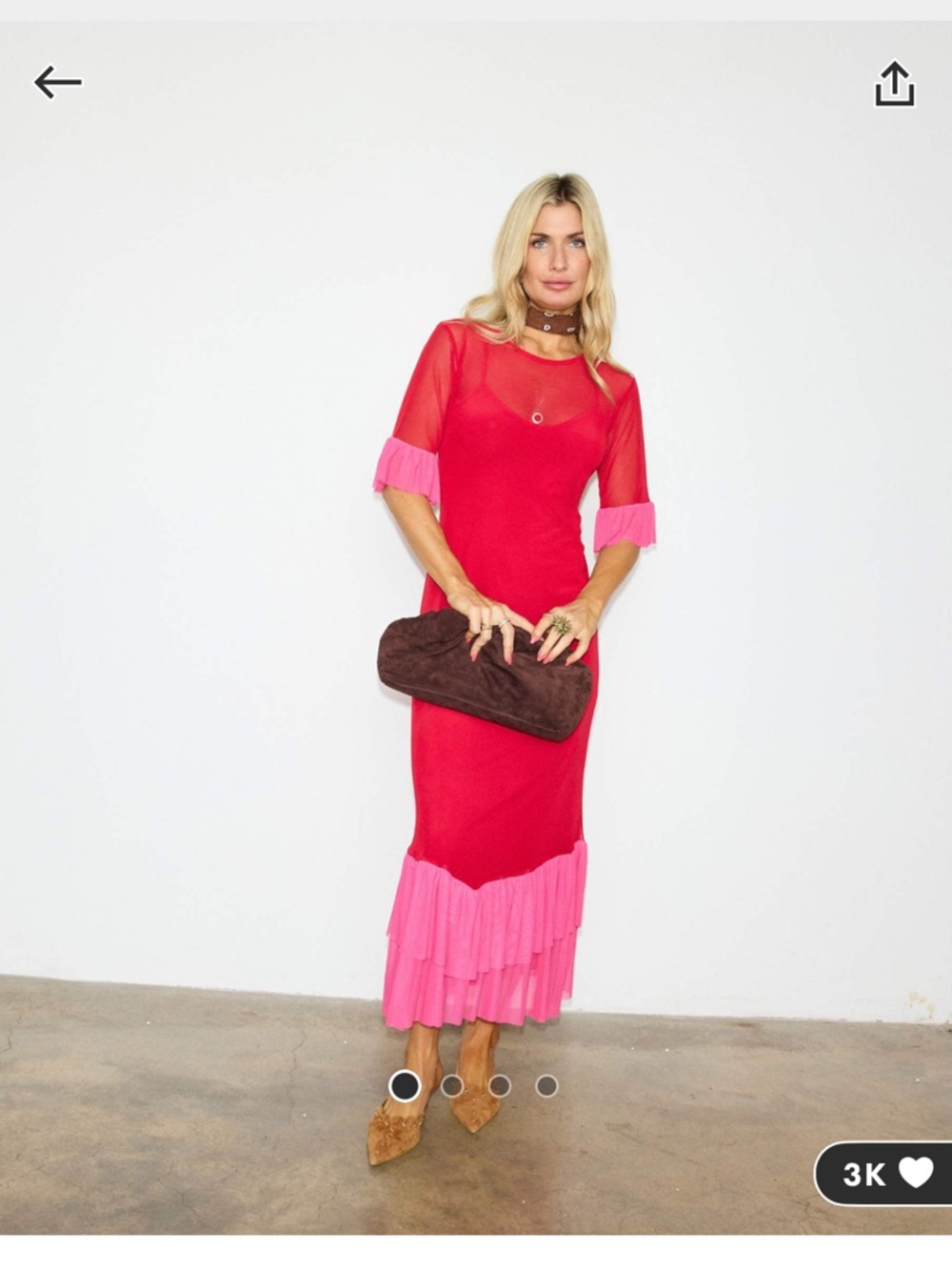 Never fully dressed mesh flutter sleeve ruffle hem midi dress red pink US 6